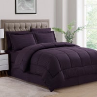Sweet Home Collection | 8-PC Dobby Stripe, All Season Bed-in-A-Bag, King, Solid Eggplant