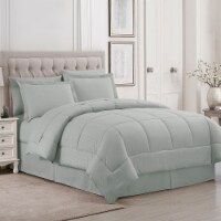 Sweet Home Collection | 8-PC Dobby Stripe, All Season Bed-in-A-Bag, King, Solid Silver