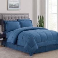 Sweet Home Collection | 8-PC Dobby Stripe, All Season Bed-in-A-Bag, Queen, Solid Denim
