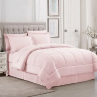 Sweet Home Collection | 8-PC Dobby Stripe, All Season Bed-in-A-Bag, King, Solid Pale Pink