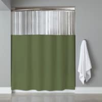 Window Shower Curtain Clear See Through Top 10 Gauge Vinyl Shower Curtain, Sage, 84x72 XL