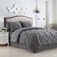 Sweet Home Collection | 8-Piece Pintuck, All Season Bed-in-A-Bag Set King, Solid Gray