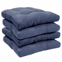 Sweet Home Collection | Memory Foam Tufted Chair Cushion Non Slip Rubber Back, Navy, 4 PK