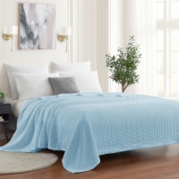 Sweet Home Collection | 100% Cotton Waffle Weave Blanket, All Season Warmth, F/Q, Pearl Blue