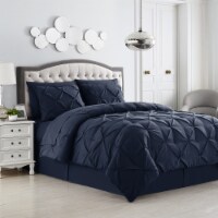 Sweet Home Collection | 8-Piece Pintuck, All Season Bed-in-A-Bag Set Queen, Solid Navy
