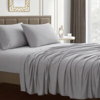 Sweet Home Collection | Jersey Knit Microfiber 4-Piece Bed Sheets Set - Queen, Silver