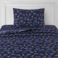 Sweet Home Collection | Neon Space Ships Printed Sheet Set, Kids and Comfortable, Twin XL