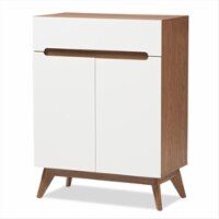 Baxton Studio Calypso-Walnut-White-Shoe-Cabinet Calypso Mid-Century Modern White & Walnut Woo