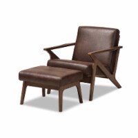 Baxton Studio Bianca Mid-Century Modern Walnut Wood Dark Brown Distressed Faux Leather Lounge
