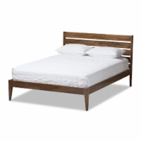 Baxton Studio Elmdon Mid-Century Modern Solid Walnut Wood Slatted Headboard Style Full Size