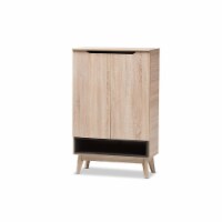 Baxton Studio FLSC00813-Hana Oak&Dark Grey-Shoe Cabinet Fella Mid-Century Modern Two-Tone Oak