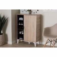 Baxton Studio SESC16104-Hana Oak&Dark Grey-Shoe Cabinet Adelina Mid-Century Modern 1-Door Oak