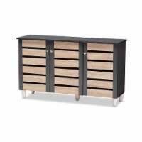 Baxton Studio Gisela Two-Tone Oak Wood 3-Door Shoe Cabinet in Dark Gray