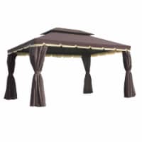 10' x 13' Patio Gazebo, Aluminum, Mesh Netting, 2 Tier Polyester Roof, Coffee