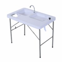 Outsunny 40  Portable Folding Easy-Clean Camping Dish Sink w/ Faucet & 2 Basins