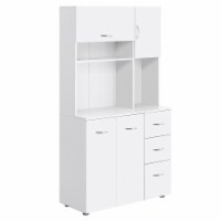 Freestanding Kitchen Storage Microwave Hutch Cupboard with 3 Cabinets, White