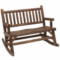 2-Person Patio Rocking Chair Wooden Log Loveseat Rocker Backyard Garden Walnut