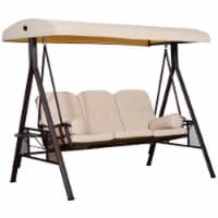 3-Person Outdoor Canopy Patio Cushioned Bench Patio Glider Swing Seat, Beige