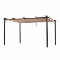 10' x 13' Outdoor Patio Pergola, Retractable Canopy, Backyard Shade, Brown