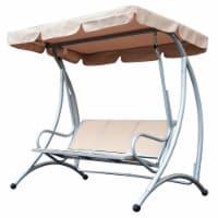 Three Person Steel Outdoor Porch Swing Chair Bench with Canopy Cover, Beige