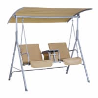 Outdoor Swing Chair Canopy Patio Garden Hanging 2 Person Yard Furniture Beige