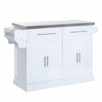 Steel Top Kitchen Island Cart Hidden Rolling Wheel Cabinet w Drawers Storage Box