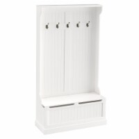Wooden Hallway Coat Rack with Five Steel Hooks and Hinge Storage Sitting Area
