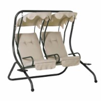 2-Seater Outdoor Patio Swing Chair w/ Removable Canopy & Cup Holder, Beige