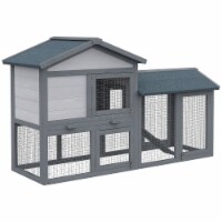 Two Story Small Animal House w/ Slide Out Tray, Ramp, Outdoor Run, Gray