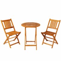 3 Piece Folding Acacia Wood Outdoor Patio Bistro Table and Chair Set