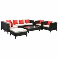 Outside Sitting & Conversation Sofa Set w/ Thick Sofa Cushions & Tea Table, Sand