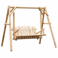 Freestanding 6.5' Wooden Loveseat Traditional Farmhouse Style Log Swing Natural
