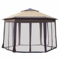 13.3' Hexagon Soft top 2-Tier Canopy Gazebo Shade w/ Steel Supporting Frame
