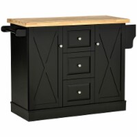 Portable Rolling Kitchen Island Cart with Spice Rack and Towel Rack Wood Black