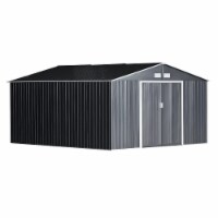 13' x 11' Steel Outdoor Utility Storage Tool Shed Kit for Backyard Garden, Grey