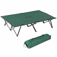Outdoor Double Camping Cot Foldable Bed w/ Portable Travel Bag, 300 lbs., Green