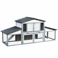 2-Tier Wooden Rabbit Hutch, Small Animal House Pet Cage w/Tray, Asphalt Roof