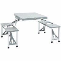 Outdoor Picnic Table Chair 4-Seat Set Folding Patio Furniture w/Umbrella Hole