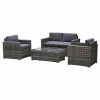 Outside Rattan Wicker Chair Loveseat Set for Patio w/ Glass Coffee Table, Grey