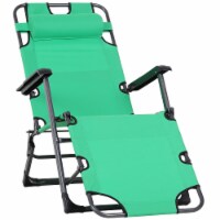 Outdoor Folding Patio Chaise Lounger Armchair Recliner w/ Padded Headrest, Green