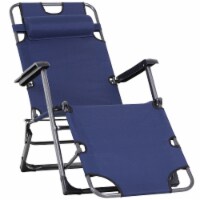 Outdoor Folding Patio Chaise Lounger Armchair Recliner w/ Padded Headrest, Navy
