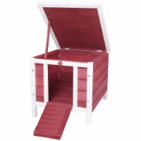 Small Cute Cat House  w/ Hatch Door, Resistance to Weather, & Raised Floor, Red