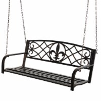 Metal Porch Swing Chair Hanging Bench Chair Fleur-De-Lis Design Yard Deck