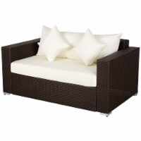 Outdoor Patio PE Rattan Double Seat Sofa Chair Padded  Lounger Loveseat