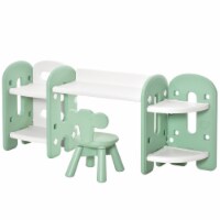 Little Kids Art Craft Desk Meals Study Table Chair Set w/ Storage Shelves, Green