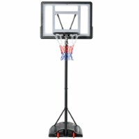 Basketball Hoop w/ 2 Built-In Moving Wheels and Ball Holder, 65.75 H -90.5 H