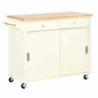 43  Kitchen Island Rolling Storage Cart w/ Wheels, Cabinet, Drawers, Cream White