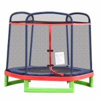 7' Spring Trampoline for Kids w/ Enclosure Net Indoor Play Bouncer Gym Toy, Red