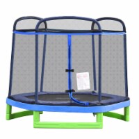 7' Spring Trampoline for Kids w/ Enclosure Net Indoor Play Bouncer Gym Toy, Blue