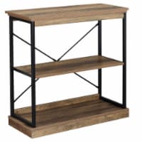 2-Tier Industrial Shelf Bookcase w/ Steel Frame, Open Shelves, Brown, Black
